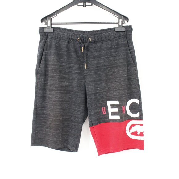 Ecko Unltd Sweat Shorts Men Medium Gray red Fleece Elastic Waist Drawstring Logo - Picture 1 of 13